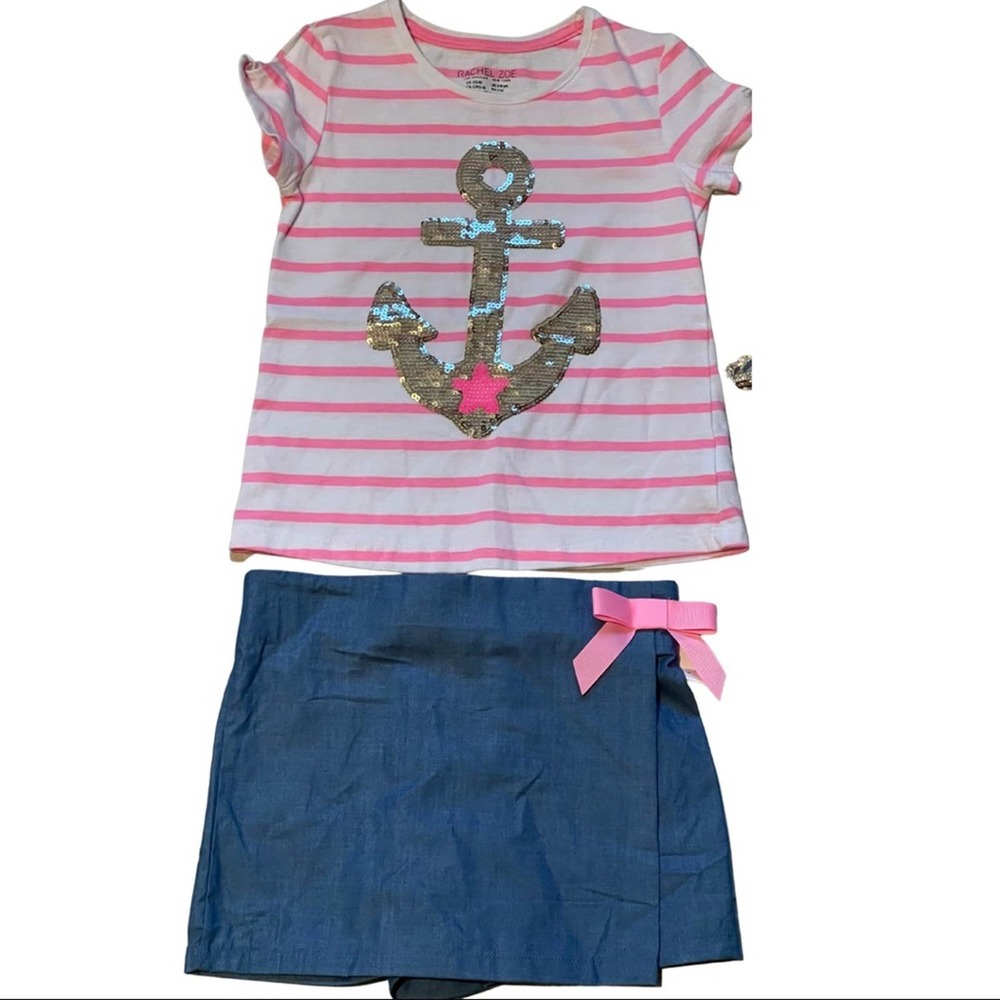 Rachel Zoe Girls 2-piece nautical anchor shirt and skort size Small 5/6